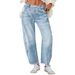 Women's Clothing Retro Banana Pants Loose Machete Trousers Wide Leg Pants Mid Waist Straight Jeans For Women_mkmklike.com