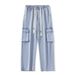 Men's Clothing Overalls Men's Spring And Summer New Loose Floor Mopping Overalls Vibe High Street Ash Jeans_mkmklike.com