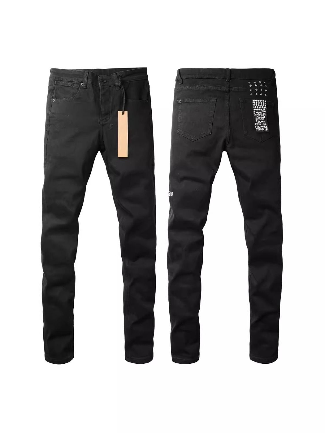 Men's Dark Streetwear Graffiti Skinny Jeans - Black Slim Fit Denim Pants With Pocket Print - Retro Hip Hop Casual Trousers For Men_mkmklike.com