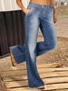 Women's Stretchy Distressed Jeans European American Style Cross Border Whiskers Slightly Flared Casual Denim with Frayed Edges_mkmklike.com
