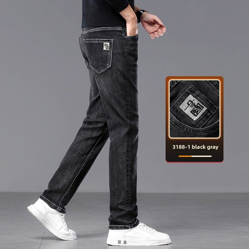 Jeans Men's Slim-fit Straight Casual Elastic Loose Thickened Casual Trousers Men's_mkmklike.com
