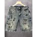 Men's Clothing Men's Cartoon Print Denim Shorts Summer Trendy Loose Straight Leg 5 Point Pants For Formal & Casual_mkmklike.com