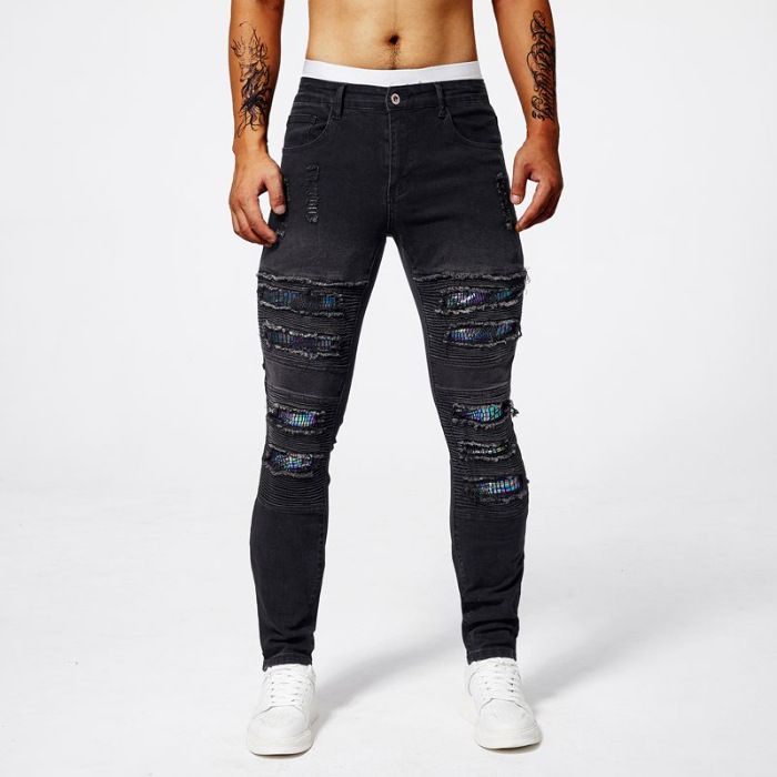 Men's High Quality Ripped Stretchy Skinny Jeans Casual Slim Fit Korean Style Long Pants_mkmklike.com