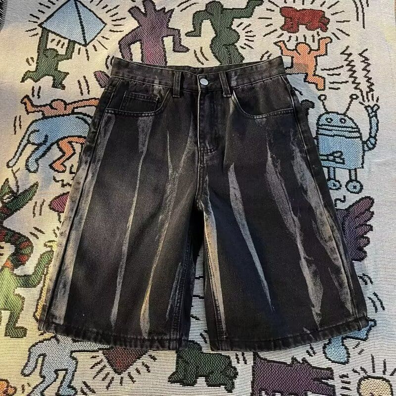 Men's Clothing Washed tie-dyed straight denim shorts_mkmklike.com