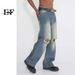 EF JEANS | 2023 New Loose Straight Korean Version Personalized Knee Ripped Pants Jeans Trendy Versatile Men And Women_mkmklike.com