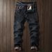 Men's Stretch Slim Fit Jeans Geometric Print Retro New Light Luxury Menswear_mkmklike.com