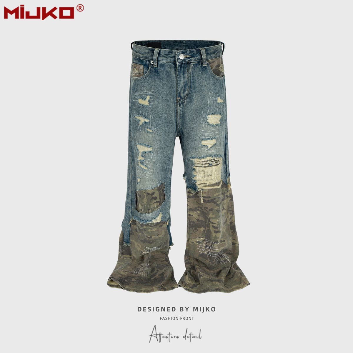 Men's Clothing Distressed Hole Design Men's And Women's Jeans Flared Wide Leg Pants_mkmklike.com