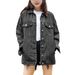 Vintage Washed Denim Jacket For Women - Distressed Loose Fit Casual Coat With Long Sleeves (Light Blue, Dark Blue, Black Gray)_mkmklike.com