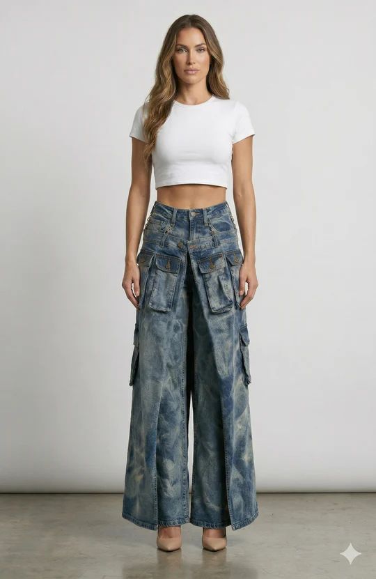 Women's Casual Cotton Denim Jeans With Symmetrical Slit Faux Two-Piece Skirt Style For Street Fashion Summer Spring/Autumn Regular Fit_mkmklike.com