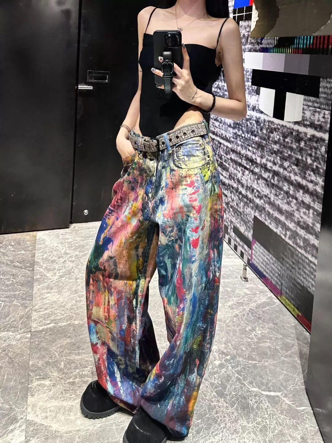 Retro Splatter Paint Slim Fit Men's Jeans European American Style Stretch Casual Straight Leg Trousers Trendy Brand Spring Collection_mkmklike.com