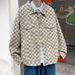 BOY 2024 Checkerboard Denim Men Autumn Winter Hong Kong Style Loose Cool American Trendy Vintage Workwear Jacket_mkmklike.com