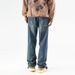 Men's High Waist Straight Leg Jeans - Vintage Washed Denim Pants For Teens & Young Adults (Sizes 28-36)_mkmklike.com