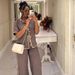 Women's European And American Style Strapped Design Color-Block Short Sleeve Shirt And Wide Leg Pants Two-Piece Casual Versatile Set_mkmklike.com
