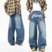 Men's Clothing | American English Printed Jeans Men's Spring And Autumn American Retro Printed Washed Loose Wide Leg Pants_mkmklike.com