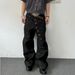 Vintage Western Button-Fly Jeans – High Street Relaxed Wide-Leg Pants For Men, Oversized & Long (Black, S-XXXL)_mkmklike.com