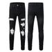 Men's Clothing Foreign Trade Men's Jeans Trendy Brand Men's Clothing Ripped Flannel Patch Men's Slim Stretch Youth Men's Pants 1347_mkmklike.com