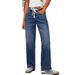 Trendy High-Waisted Wide-Leg Jeans - Stretchy Denim With Drawstring, Relaxed Straight Fit, Comfortable Cotton-Spandex Blend_mkmklike.com