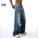 EF JEANS | 2024 New American Retro Design Lightning Pattern Washed Jeans Loose Straight Wide Legs_mkmklike.com