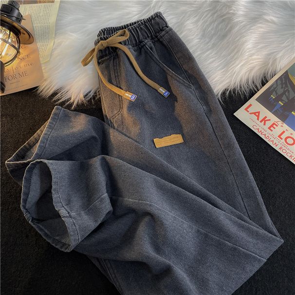 Men's Clothing Light Colored Elastic Waist Jeans, Spring Trendy Brand, Loose Straight Leg, Retro High Street, Washed, Versatile, Casual Long Trousers_mkmklike.com