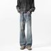 Men's Washed Retro Denim Jeans Straight Leg Loose Fit Wide Leg American High Street Style Trendy And Cool Long Pants Flared Vibe_mkmklike.com