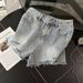 Women's Clothing Sports Leisure Suit Cartoon Printing Round Neck Short Sleeve Loose Denim Shorts Two Piece Suit_mkmklike.com