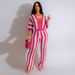 Women's clothing sexy ladies V-neck hollow striped lapel knitted wide pants suit_mkmklike.com
