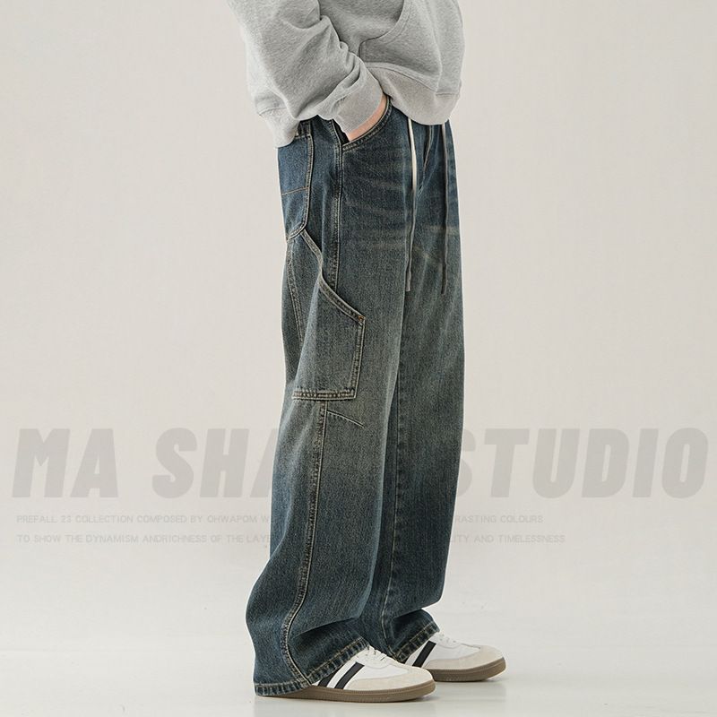 Men's Wide Leg Straight Leg Jeans Retro American Style Trendy Cool Stylish Sophisticated Drape_mkmklike.com