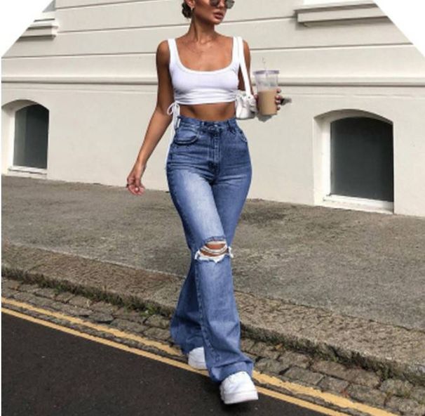 Women's Clothing Ripped Slim Fit Flared Jeans_mkmklike.com