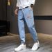 Men's Loose Fit Cargo Jogger Pants - Summer Lightweight Stretch Denim With Adjustable Drawstring Waist & Multiple Pockets_mkmklike.com