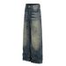 Premium Washed Retro Old Blue Denim Jeans Loose Fit High Street Style For Men And Women_mkmklike.com