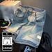 Men's Trendy Thin Denim Shorts Summer Loose Straight Leg Mid-Length Cargo Pants With Multiple Pockets Casual 5/5 Cropped Trousers_mkmklike.com