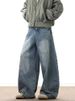 Men's Distressed Silhouette Scimitar Jeans Loose Slim Fit Casual Wide Leg Pants Mid Waist Cotton Blend Vintage American Style_mkmklike.com