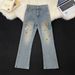Men's Clothing Embroidered Jeans American Retro Embroidered Floral Jeans – High Street Fashion, Straight-Leg & Slight Flare, Unisex Vintage Denim_mkmklike.com