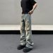 Men's Distressed Denim Jeans - Vintage Washed Straight Leg Relaxed Fit High Street Casual Pants_mkmklike.com