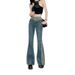 Contrast Color Flared Jeans Women, High-waisted, Versatile, American-style, Floor-length Straight-leg Bell-bottom Pants_mkmklike.com