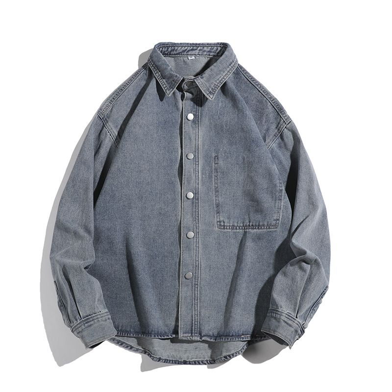 Retro Denim Shirt, Men's Trendy Loose Collar Jacket, Men's Top_mkmklike.com