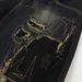 Men's Wasteland Style Patchwork Distressed Scimitar Jeans Midweight Wide Leg Blue Faded Frayed Edges Slight Stretch Machine Washable_mkmklike.com