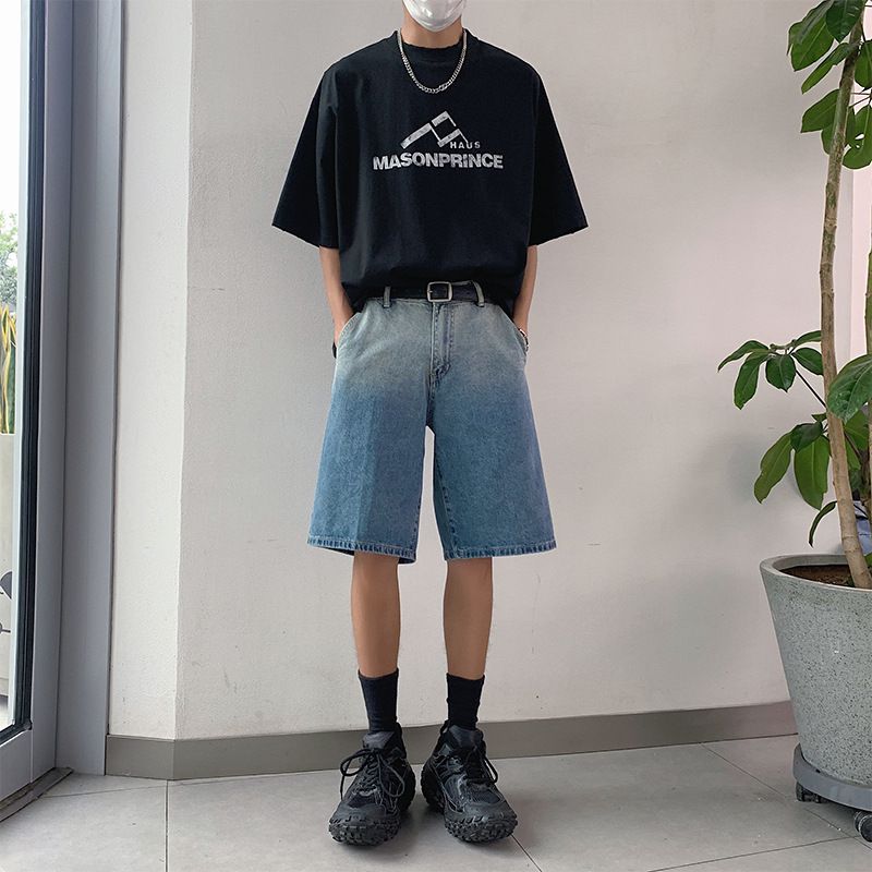 Men's Clothing Retro Style Men's Denim Shorts Summer Trendy Versatile Loose Straight Leg Casual Five Point Pants_mkmklike.com