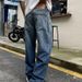 Men's Clothing American High Street Washed Retro Gradient Jeans Men's Loose Straight Trendy Ink Splash Fashion Wide Leg Pants Summer Thin_mkmklike.com
