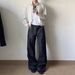 14oz Raw Denim Jeans – Black & Dark Blue Striped Straight Leg With Flared Wide Leg Silhouette_mkmklike.com