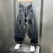 Men's Graffiti Paint-Splatter Denim Pants – Oversized Streetwear Jeans With Drawstring Waist & Relaxed Fit (Black, M-Xxxl)_mkmklike.com