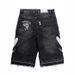 Men's Vintage Washed Denim Shorts - Loose Fit Casual Streetwear With Retro Pattern - Summer Comfort Stretch Short Pants For Men (Black, Blue)_mkmklike.com