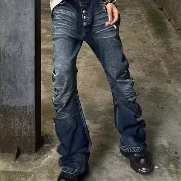 Men's Autumn Washed Straight Leg Jeans Casual Loose Fitting Long Pants Trendy New Denim Trousers_mkmklike.com
