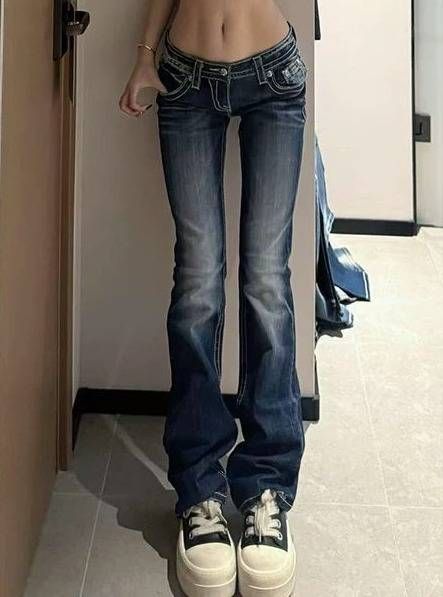 Y2K Low-Rise Flared Jeans For Women – Distressed Embroidered Denim Pants With Bodycon Fit (S-XL, Retro Streetwear)_mkmklike.com
