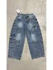 Vintage Washed American Loose-Fit Denim Pants – Oversized Cargo Workwear With Distressed Details, Unisex High Waist Streetwear For Urban Exploration_mkmklike.com