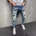 European And American Style Slim Fit Ripped Skinny Jeans New Men's Painted Denim Pants Factory Direct Sale_mkmklike.com