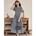 2025 Spring New French High Waist Look Thin And Tall Denim Hooded Round Neck Short Sleeved Dress For Women_mkmklike.com