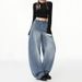 Loose-fitting White Denim Jeans For Women, 2025 Autumn Collection, American-style Wide-leg Pants, New Sickle-shaped_mkmklike.com