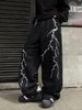 DFGIGT Men's Hip-hop Embroidered Baggy Jeans Loose Fit Denim Black Trousers_mkmklike.com
