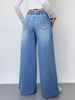 K Solid Color High Waisted Wide Leg Pants, New Elastic Waisted Women's Jeans, Loose And Slimming Pants For Women_mkmklike.com